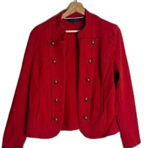 Tommy Hilfiger Red Ponte Knit Military Blazer Jacket Women's large